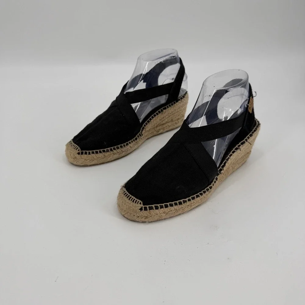 Toni Pons Tarbes Black Canvas Espadrille Wedge Sandals Womens 39 Spain